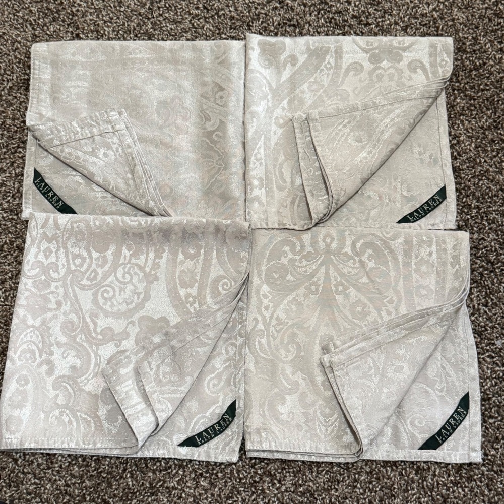 Lauren Ralph Lauren Damask gray silver Cloth square Napkins Set of‎ 4 Elegant